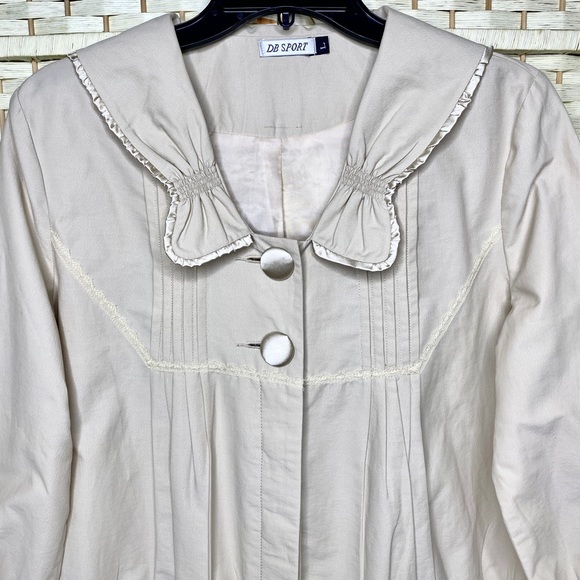 Vintage DB Sport Khaki Jacket With Lace & Satin Ribbon Size L Women's - Picture 2 of 12